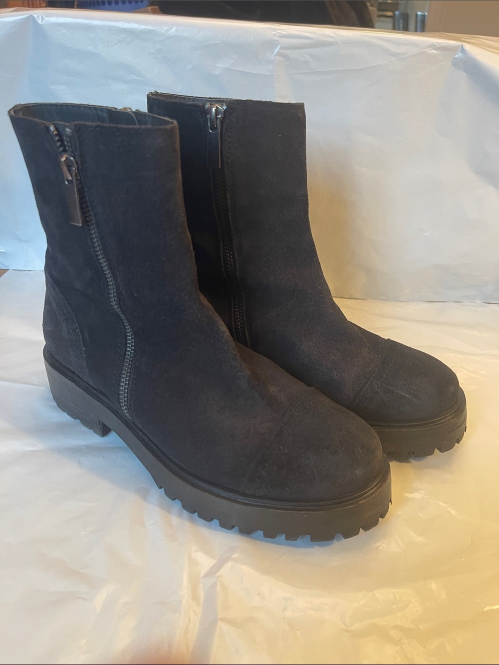 Thursday Boot Co Raider Ankle Boots Black Suede Double Zip Lug Chunky Sole Sz 7